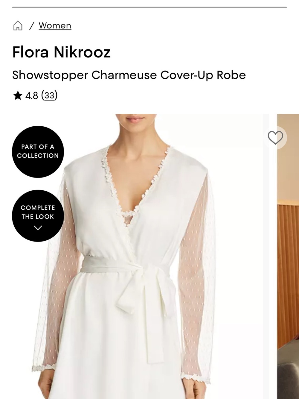Flora Nikrooz Ivory Sheer-Sleeve Charmeuse Wrap Cover-Up
